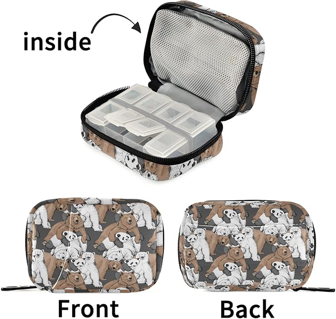 Bear Panda Pill Box 7 Day Pill Case Travel Pill Organizer Bag with Zipper Portable Weekly Case Bag Compact Size for Vitamin Supplement Holder