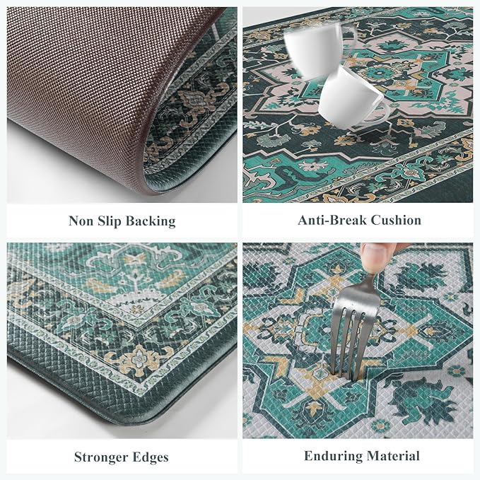 Kitchen Mats 2PCS,Cushioned Anti Fatigue Kitchen Mats for Floor,Farmhouse Green Kitchen Rugs Non Slip,Memory Foam Comfort Standing Mat Carpet for Sink Laundry Office