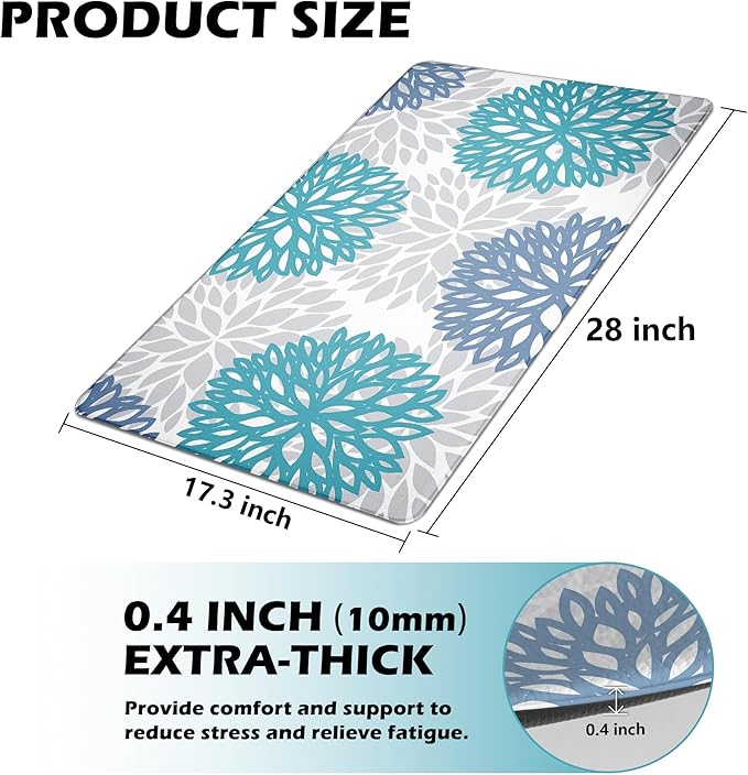 Anti Fatigue Kitchen Mat for Floor, Cushioned Anti Fatigue Kitchen Rugs Non Slip Waterproof, Comfort Floral Standing Desk Mat for Sink, Office, Laundry Room, 17.3"x28"