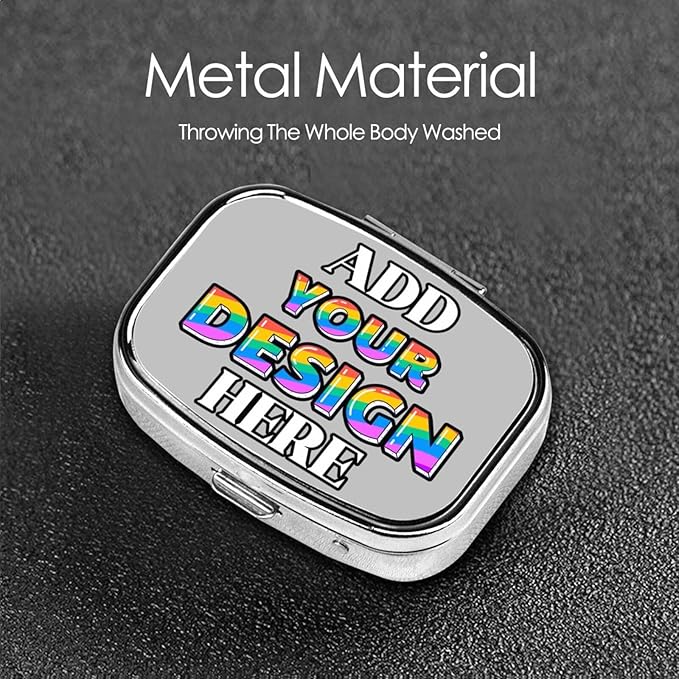 Custom Pill Case, Medicine Pill Box Organizer Container Travel Pill Holder Vitamin for Purse Med Wallet Portable Mini Pastillero Square, Silver, Personalized Gifts