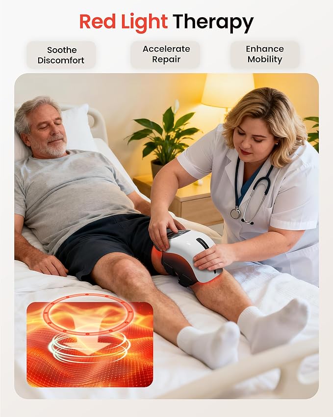 CILI Cordless Knee Massager for Pain Relief, Red Light Therapy Heating Knee Pad with Vibration, Wearable Heated Knee Warmer for Home, Office Work, Travel & Gym Recovery