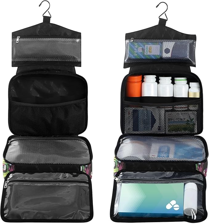 Fustylead Graffiti Art Zombie Green Scary Walking Dead Pill Organizer Bag Large Medicine Travel Carrying Case with Zipper for Vitamin Supplements Fish Oil, Empty First Aid Kit for Hiking Camping
