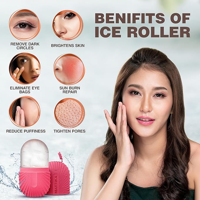 Ice Roller for Face & Eyes – Facial Ice Roller for Under Eye Puffiness, Reusable Silicone Ice Face Roller Massager for Skin Tightening, Pore Shrinking & Cooling Skincare Tool (Pink)