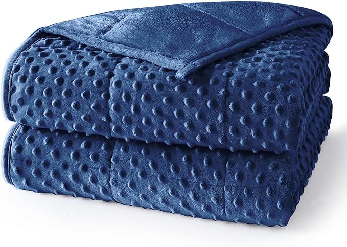 Weighted Blanket for Adults Twin Size 15 lbs, Soft Cooling Minky Dot Heavy Breathable Blanket for All-Season, Washable Weighted Throw with Glass Beads, 48 x 72 Inches, Navy Blue