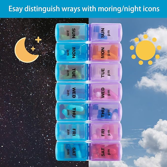 Weekly 7 Day Pill Organizer Case 2 Times a Day (AM/PM), Large Portable Pill Box 7 Day for Vitamin Medicine, Pill Case with Quilted Fabric Zipper Cute Bag for Travel or Daily