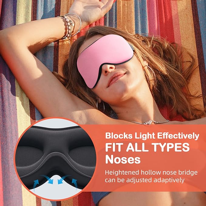 INNELO Sleep Mask for Side Sleeper, Eye Mask Sleeping Women Men, 100% Light Blocking 3D Contoured Cup Sleeping Mask Soft No Eye Pressure Cover Blindfold Night Shade for Travel Nap Yoga, Pink