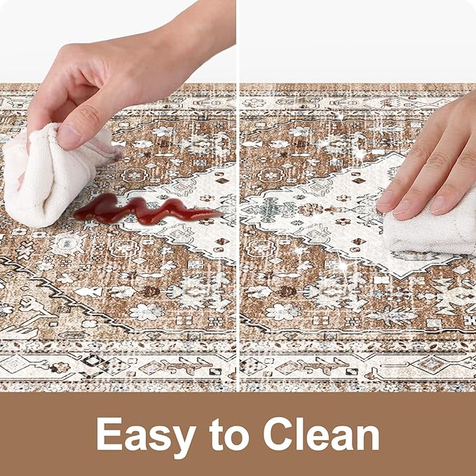 Collive Farmhouse Kitchen Mats, Cushioned Anti Fatigue Mats for Floor, Non Skid Waterproof Kitchen Rugs Cream/Brown Farmhouse Standing Desk Mat for Kitchen Sink, Laundry, Office-17.3" x 59"