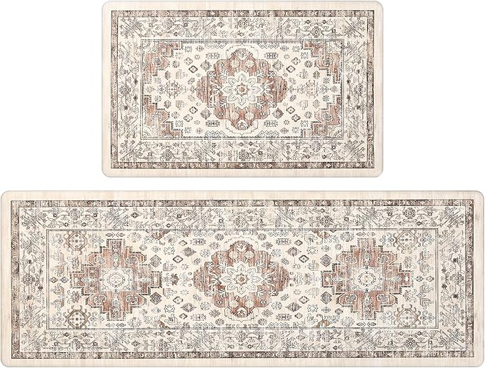 Pauwer Anti Fatigue Kitchen Mat Set of 2 Non Slip Kitchen Mats for Floor Cushioned Kitchen Rugs Comfort Standing Mat Farmhouse Waterproof PVC Foam Kitchen Floor Mat Runner