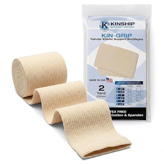 KinGrip Tubular Elastic Support Bandages by Kinship Comfort Brands Tubular Bandage Protects Fragile Skin Latex-Free Wound Care for Edema and Lymphedema Support | Made in USA | Size B 2.5”x2 Yards