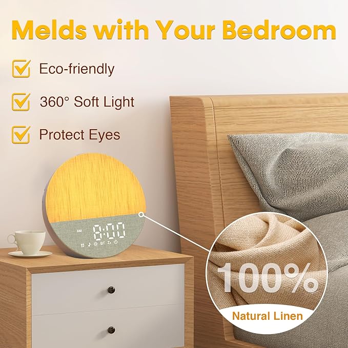 Sunrise Alarm Clock for Heavy Sleepers: White Noise Machine with 30 Sleep Relax Sounds 32 Volume - Painless Gradual Wake Up Light 20 Brightness with Bluetooth Memory Function for Bedroom - Gray