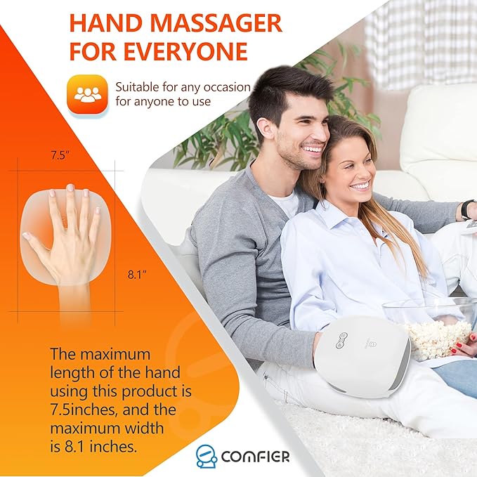 COMFIER Wireless Hand Massager with Heat & Compression,Hand Massager for Arthritis and Carpal Tunnel,3 Levels Compression & Heating,Rechargeable,Christmas Gifts for Women,Men,Mom