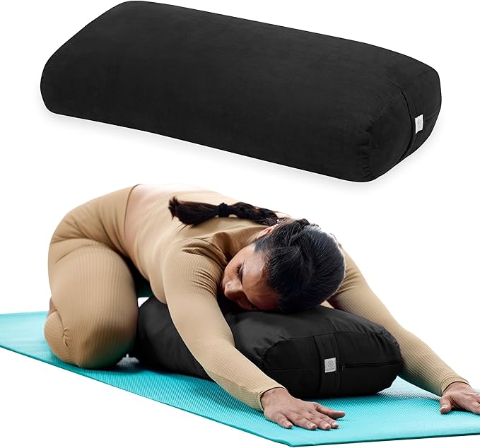 Gaiam Round Yoga Bolster Pillow, Soft Meditation Cushion for Yoga, Massage and Back Support, Breathable Cotton Fill, Zippered Microfiber Cover, Easy-Carry Handle, Machine Washable