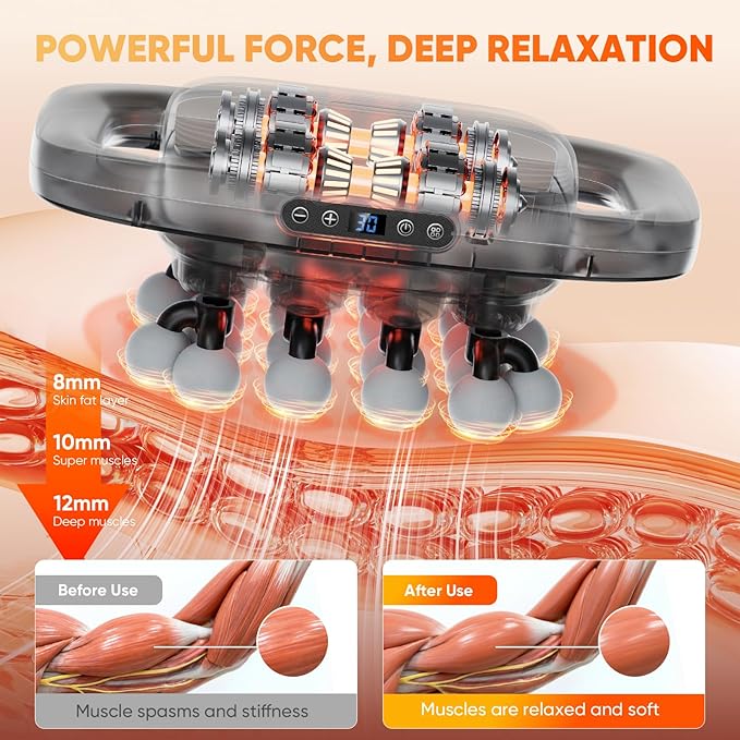 20 Head Massage Gun Deep Tissue, Muscle Massager for Back, Legs, Hips, Waist, Neck, Foot, Body Massager Gun with 3 Modes & 30 Intensities for Muscle Pain Relief, Portable & Quiet Massager