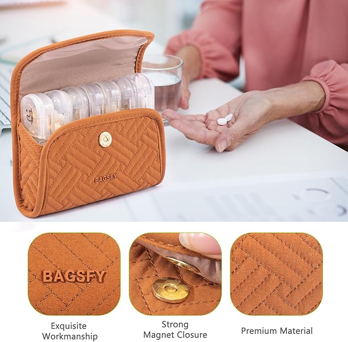 BAGSFY Weekly Pill Organizer 3 Times a Day in a Cute Fabric Pill Case, Medicine Pill Organizer, Pill Box, Portable Travel Pill Case, Pill Container for Medication, Vitamins, Fish Oils, Supplements