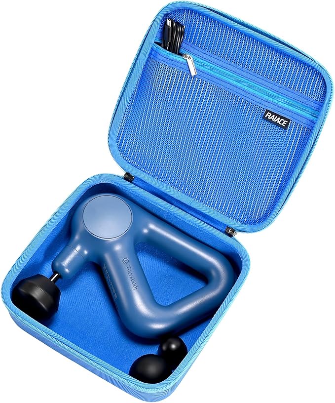 RAIACE Massage Gun Case, Hard Travel Storage Case Compatible with TheraGun Relief Percussion Massage Gun Device, Carrying Bag with Mesh Pocket for Cables and Other Accessories. (Case Only) - Blue