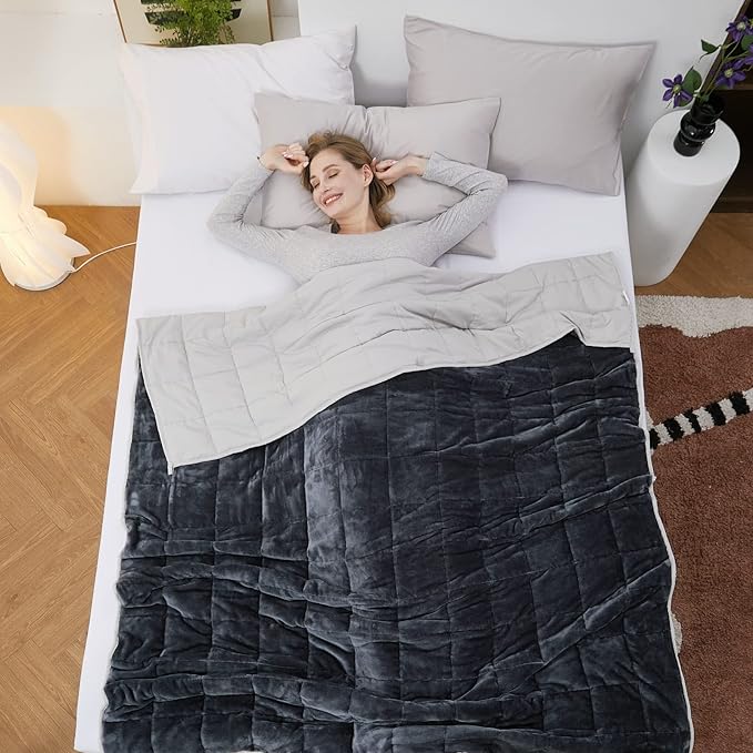 Satwip Weighted Blanket Grey 12 Pounds Fuzzy Warm Flannel Weighted Bed Blanket with Soft Breathable Sanded, 48 x 72 inches,Grey