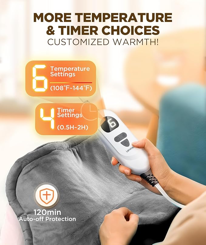 Graphene-Infused Heating Pad 3X Deeper Pain Relief, Weighted Instant Heating Pads for Neck and Shoulders, Heated Wrap w/ 6 Heat Options 4 Auto-Off Timer, Gifts for Mom Women Christmas Birthday