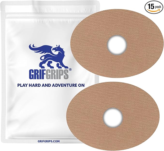 GrifGrips Oval CGM Adhesive Patches — CGM Covers Sensor Patch Overpatch Compatible for Libre 2/3, Guardian 4, Enlite Sensor - Original Adhesive Pack of 15 - Tan