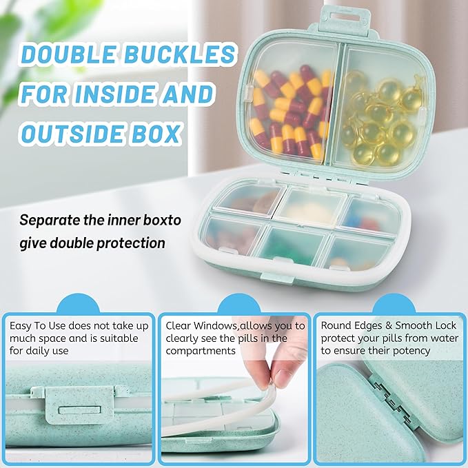 4 Pack Pill Organizer - Travel Pill Box with Label, 8 Compartment Daily Pill Case for Pocket Purse, Medicine Case, Waterproof Portable Pill Supplement Case, Travel Pill Container to Hold Vitamin
