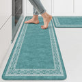 KIMODE Anti Fatigue Kitchen Mats 17"x47"+17"x29", Farmhouse Memory Foam Kitchen Floor Mats Non Slip, Turquoise Kitchen Mats for Floor, Waterproof Standing Mats for Laundry Office Sink Desk