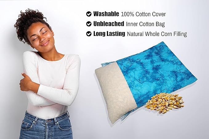 Microwavable Corn Filled Heating Pad and Cold Pack/Washable 100% Cotton Cover (Watermark - Aqua, 7.5in W x 11in L)