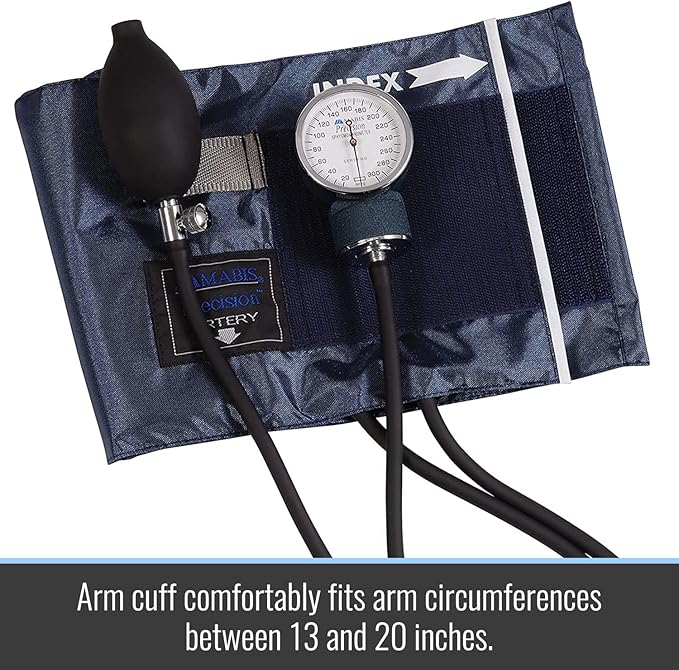 MABIS Precision Series Aneroid Sphygmomanometer Manual Blood Pressure Set with Calibratrated Nylon Cuff and Carrying Case, Adult Large