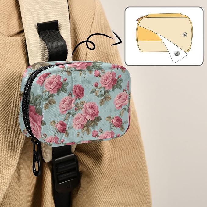 Pink Flower Zipper Travel Medicine Bag Vintage Large Capacity Pill Storage Bag Unisex Printed Pill Organizer for Medicine Vitamin