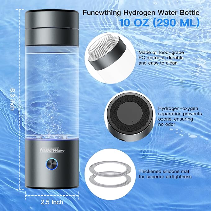 Hydrogen Water Bottle Generator,5500ppb Portable Water Ionizer Machine with SPE/PEM Technology in 5-Minute Electrolysis, Rechargeable Hydrogen Rich Cu