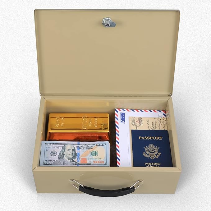 xydled Fire Resistant Safe Fire Safe Box with Key Lock for Home Office Security Storage for Valuables Documents,12.8 x 8.5 x 4.5 Inch,Sand