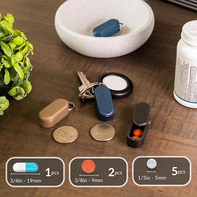 Micro Magnetic Keychain Pill Holder 3-Pack - Compact, Durable, Lightweight with Sleek Minimalist Design - Secure, Discrete, Portable Pill Holder Keychain (Luxe 3-Pack)