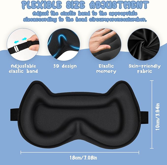 Kids Sleep Mask Eye Mask: 3D Contoured Cup Sleeping Masks, Blindfold with Adjustable Strap, Kids Eye Cover for Boys, Girls, Teens, Pressure-Free with Memory Foam Face Mask for Sleeping (Royal Blue)