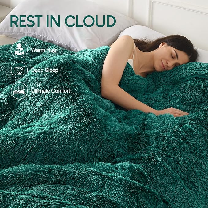 Cottonblue Weighted Blanket 15lbs for Twin Bed, Faux Fur Sherpa Weighted Blanket for Adults, Plush Cozy Bed Heavy Blanket for Calm and Relax,Forest Green, 48x72 inches
