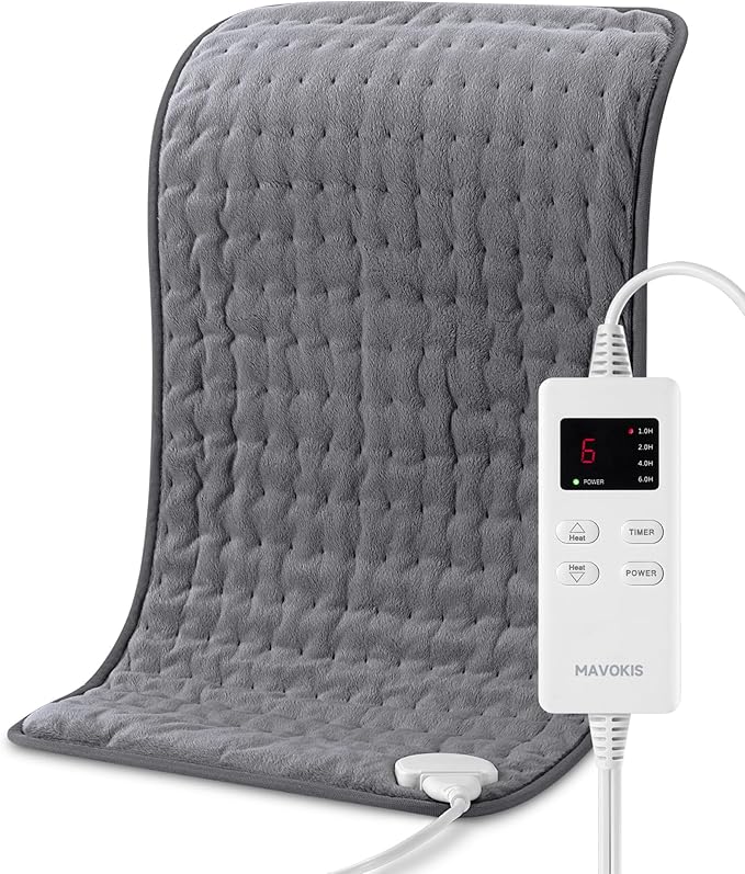Heating Pad for Back Pain Relief, MAVOKIS Heating Pads for Cramps with Auto Shut Off Large, Heat Pad for Neck and Shoulder, 12" x 24", Moist Heat Option, Super Soft, Medium Gray