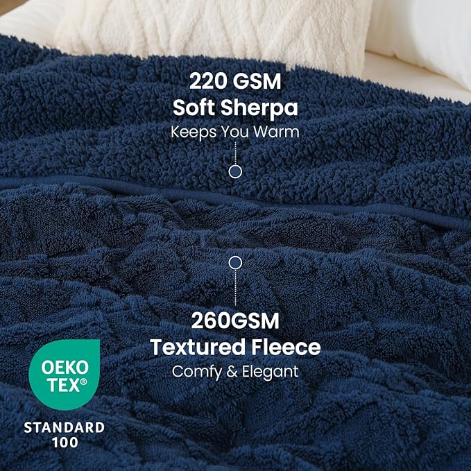 Weighted Blanket Queen Size 60x80 inches, Toasty Soft Stylish Sherpa Bed Blanket 15lbs for Calming and Soothing, Fluffy Classy Decorative Heavy Blanket, Navy Blue