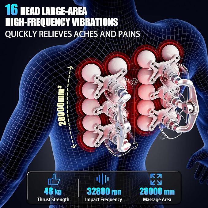 16 Head Massage Gun Deep Tissue, High Power Percussion Massager with 9 Styles & Levels, Uiet Muscle Massage Gun for Back, Shoulders, Legs, Foot, Body Muscle Pain Relief