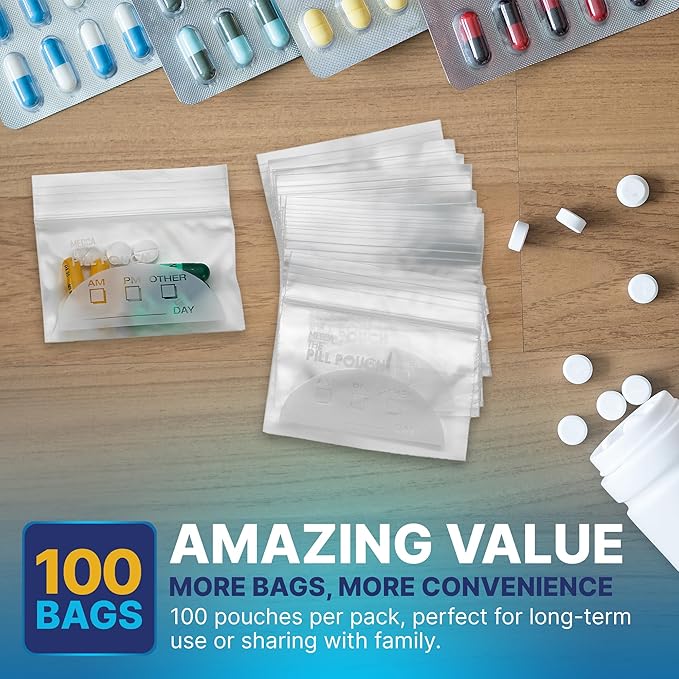 Pill Pouch Bags - (Pack of 15000) 3" x 2.75" Pill Baggies and Disposable Plastic Travel Pill Bags with Write-on Labels