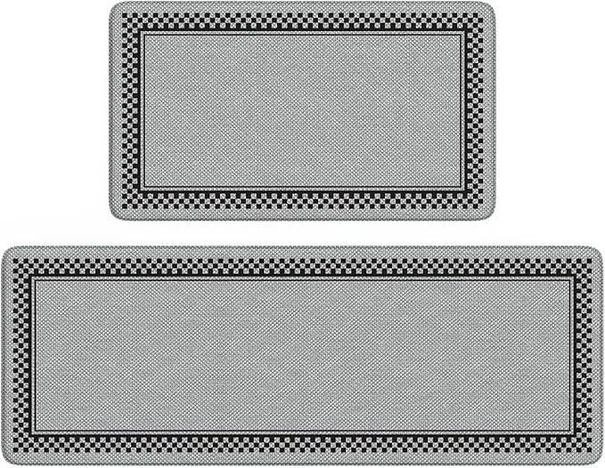 Kitchen Floor Mats Cushioned Anti Fatigue,Kitchen Mats for Floor 2 Piece,Memory Foam Kitchen Rugs Non Slip,Farmhouse Kitchen Rugs for Laundry Bathroom Sink,Grey