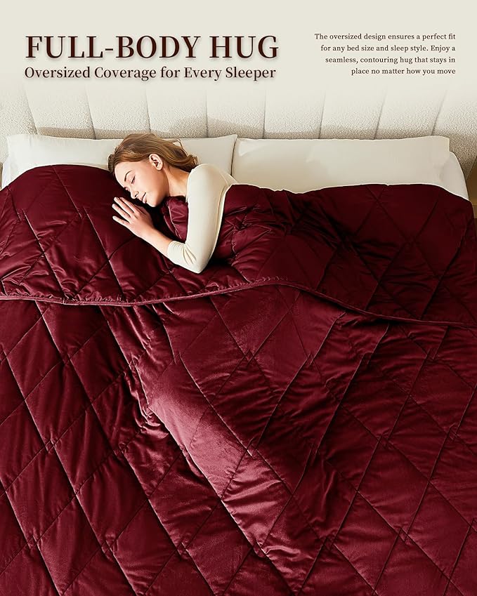 L'AGRATY Queen/King Size Weighted Blanket for Adults 25lbs, 80"x87" — Cooling Breathable Heavy Blanket with Glass for Sleeping Perfect for Hot Sleepers & Couples Machine Washable All-Season Wine Red