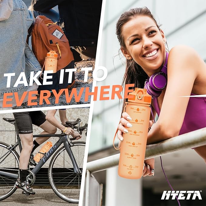 Hyeta 32oz Water Bottles with Straw - Stay Motivated and Hydrated with Convenient Times to Drink Markings, Durable, Leak-proof