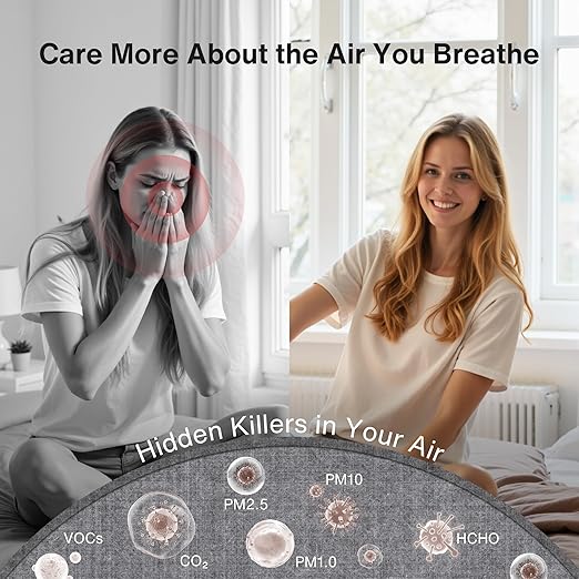bonoch 16 in 1 Air Quality Monitor Indoor 7" Display 9 AQI+7 AQI Alerts, CO2 Monitor Air Quality Tester for CO2, TVOC, PM2.5 PM1.0 PM10, HCHO Temperature Humidity AQI & Time Air Quality Meter for Home