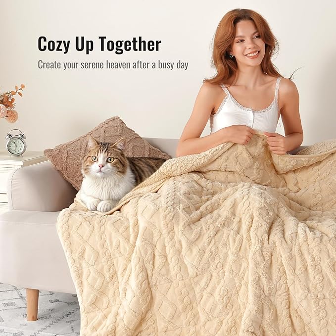 Uttermara Weighted Blanket for Adults Queen Size 20lbs 60x80 inches, Dual Sided Soft Jacquard Sherpa Weighted Blankets, Thick Heavy Blanket for Sleeping and Calming, Khaki