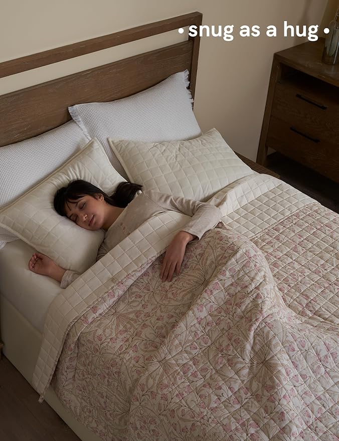 YnM King Size Linen Weighted Blanket for Adults (88x104 Inches, 15 Pounds, Campanula), Exclusive Smallest Compartments, Heavy Bed Blanket for Two Persons of 70~140lbs on Queen or King Bed