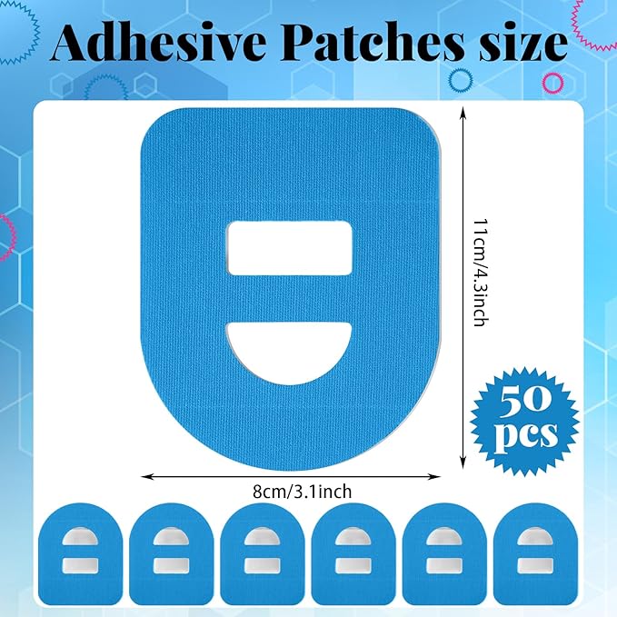 Nuanchu 50 Pieces 5 Adhesive Patches Compatible with Omnipod Waterproof & Sweatproof Pre-Cut Medical Tape Diabetic Sensor Covers Continuous Glucose Monitor Protection(Blue)