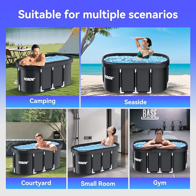 HOROW XL Large Oval Ice Bath Tub for Athletes, 100 Gallons Portable Cold Plunge Tub for Recovery and Cold Water Therapy, Multiple Layered Ice Plunge Tub with Cover for Family Gardens, Gym, Outdoor Use