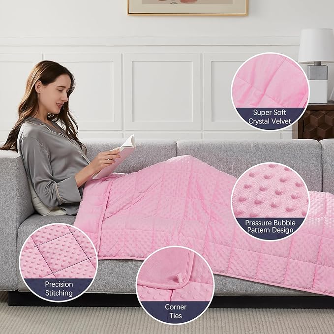 CuteKing Weighted Blanket - Weighted Blanket with Premium Glass Beads - Heavy Blanket Crystal Velvet for Comfort Sleep - Thick Blanket All Season (20lbs, 48"x72", Pink Bubble)