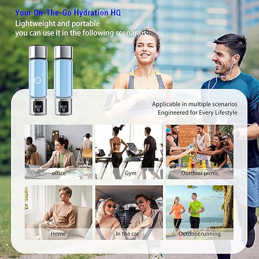 Hydrogen Water Bottle Generator with LED Screen, Portable Rechargeable Hydrogen Water Bottle 460ml with Advanced SPE PEM Technology 6000+ PPB, Ionizer Machine for Home/Office/Travel