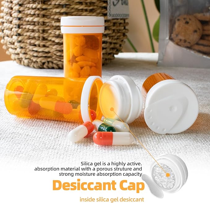 Desiccant Cap Pill Bottle, 30ml 20pcs Medicine Bottle, Pill Bottles Empty with Caps, Empty Pill Bottles, Prescription Medicine Containers Travel Pill Vials Clear Pill Case Organizers