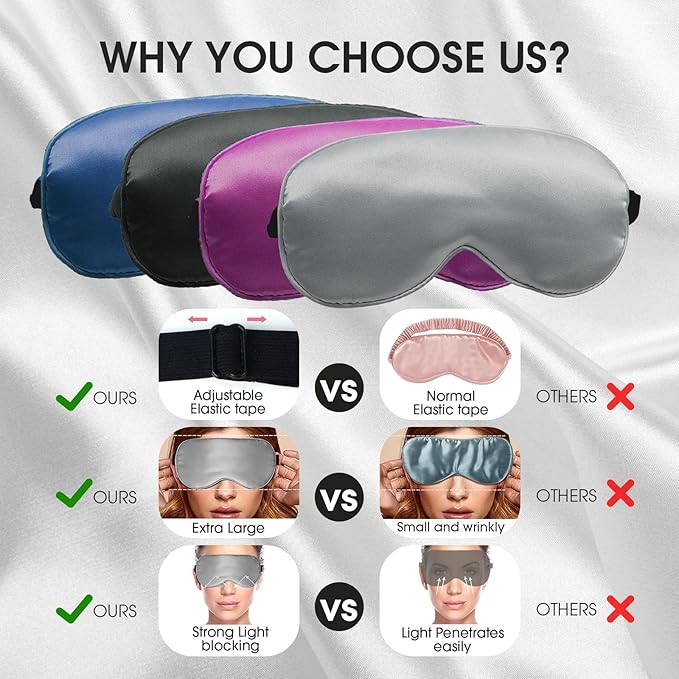 Sleep Mask, 4 Silk Dark Eye Mask for Sleeping High Light Blocking, Beauty Light-Blocking Eye Mask with Adjustable Strap, Smooth Soft Eye Mask for Women Men