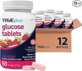 TRUEplus Glucose Tablets, Chewable, Raspberry Flavor, 15g Fast-Acting Carbohydrates, Fat Free, Gluten Free, Raise Low Blood Sugar and Boost Energy, 50 Count, 12 Bottles