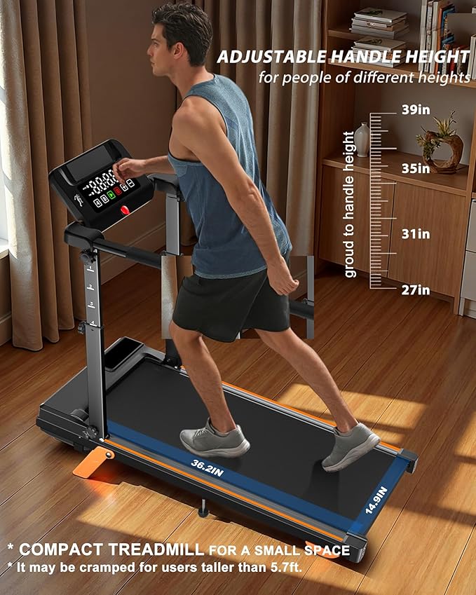 12% Incline Treadmill with Desk, 8.0MPH/3.5HP Walking Pad with Adjustable-Height Handle Bar, 300lb Weight Capacity Portable Treadmill for Home, Small Spaces,Manual Treadmills